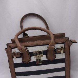 Aldo Hand Bag Blue/White Stripe w/Gold Lock